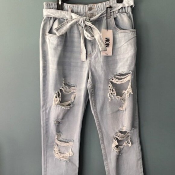 NWT Refuge Denim Mom Paperbag High Rise Woman Distressed Belted Stretch Jeans XL - Picture 1 of 7